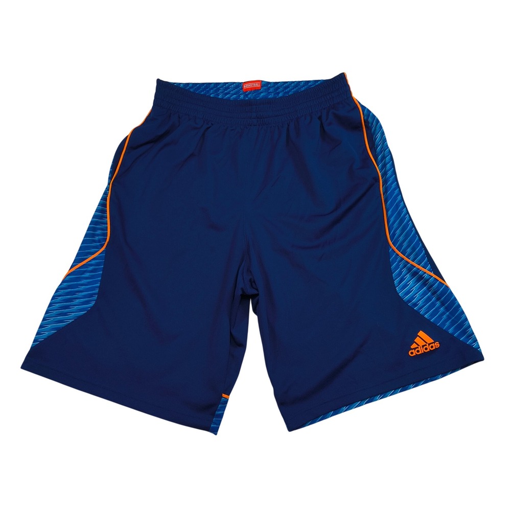 Adidas Mens Basketball Shorts Blue Orange Graphic Trim Size Large RN 88387